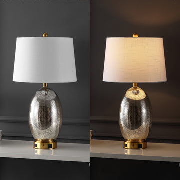 Reese Contemporary Style Iron/Glass LED Table Lamp with USB Charging Port - JONATHAN Y